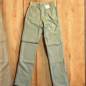 NWT - AE Stretch Sage Green Vegan Leather Super High-Waisted Straight Pants 000